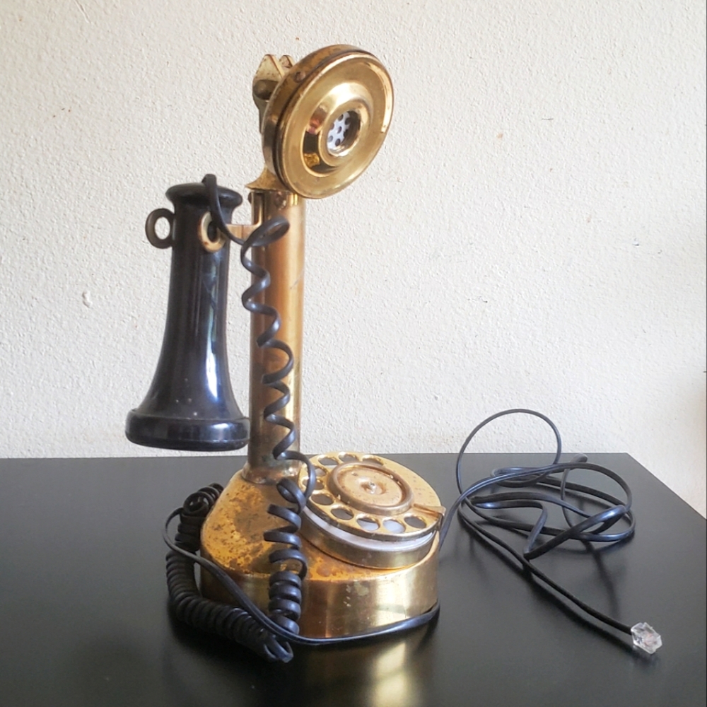 Vintage Solid Brass Candlestick Telephone Dial Up